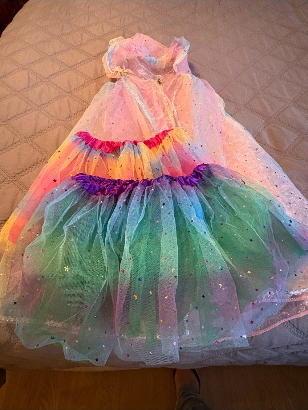Girls Rainbow Tulle Costume Skirt and Cape Set - Pink, Rainbow, Green
